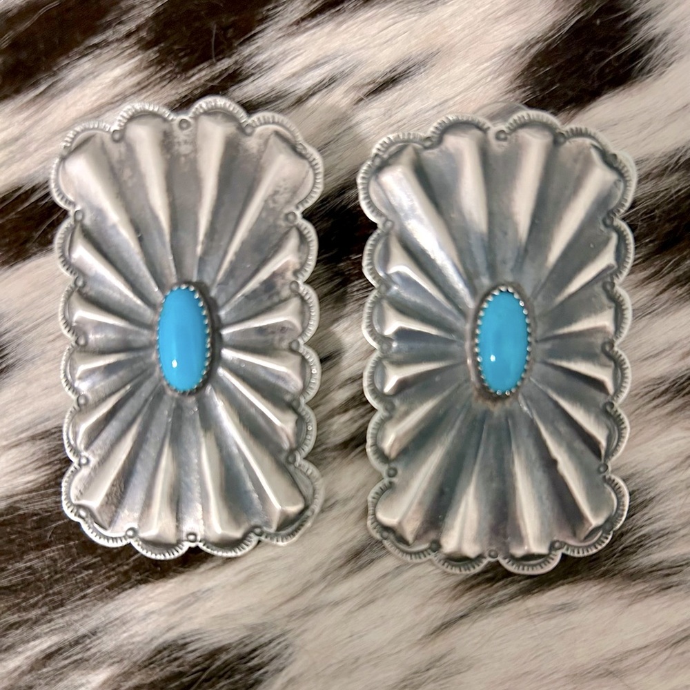 Native Made Sterling Silver and Turquoise Concho earrings